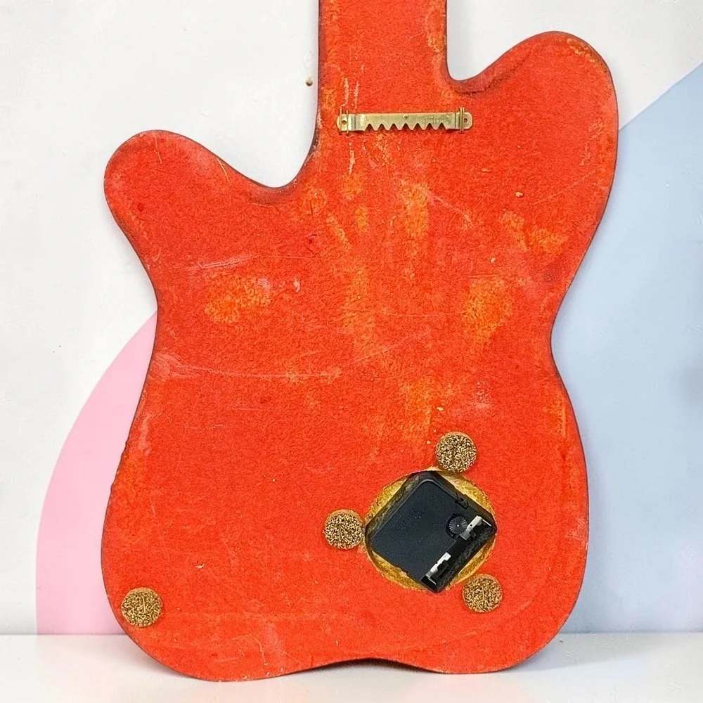 VTG 90s Elvis Presley Guitar Wall Clock Glitter Aloha Hawaii Resin Wood 39